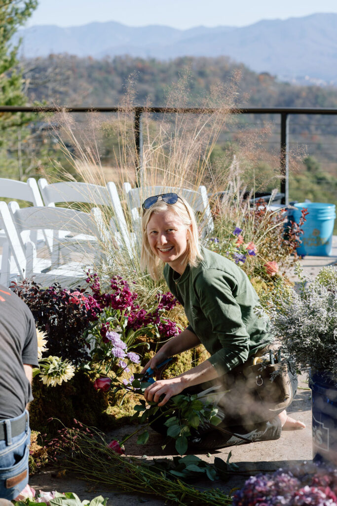 Destination wedding florist working her magic