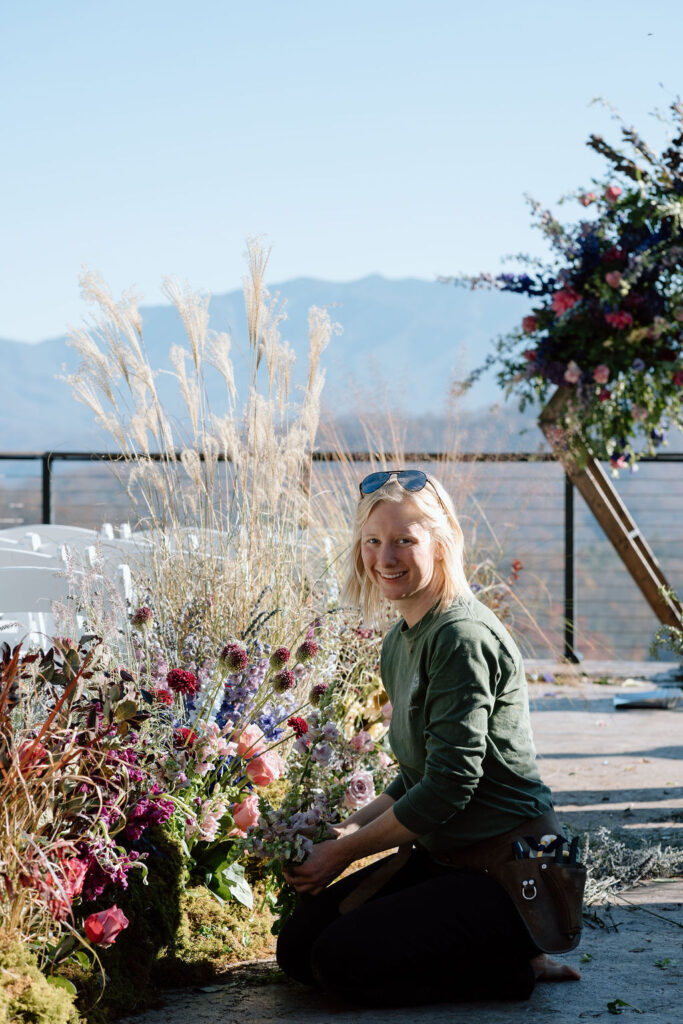 Owner of floral studio hard at work