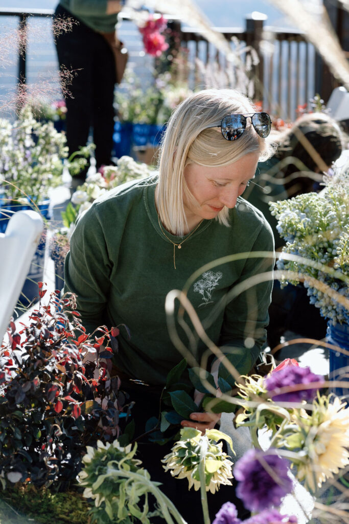 Wedding floral studio owner hard at work
