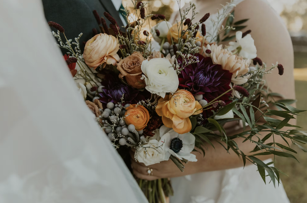dreamy fall bouquet florals for glass house wedding venue